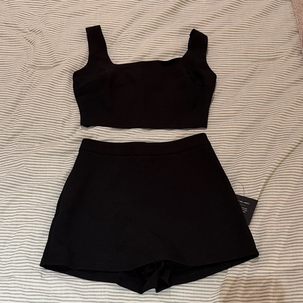 Lulus Black Two-Piece Crop Top and Skort Set